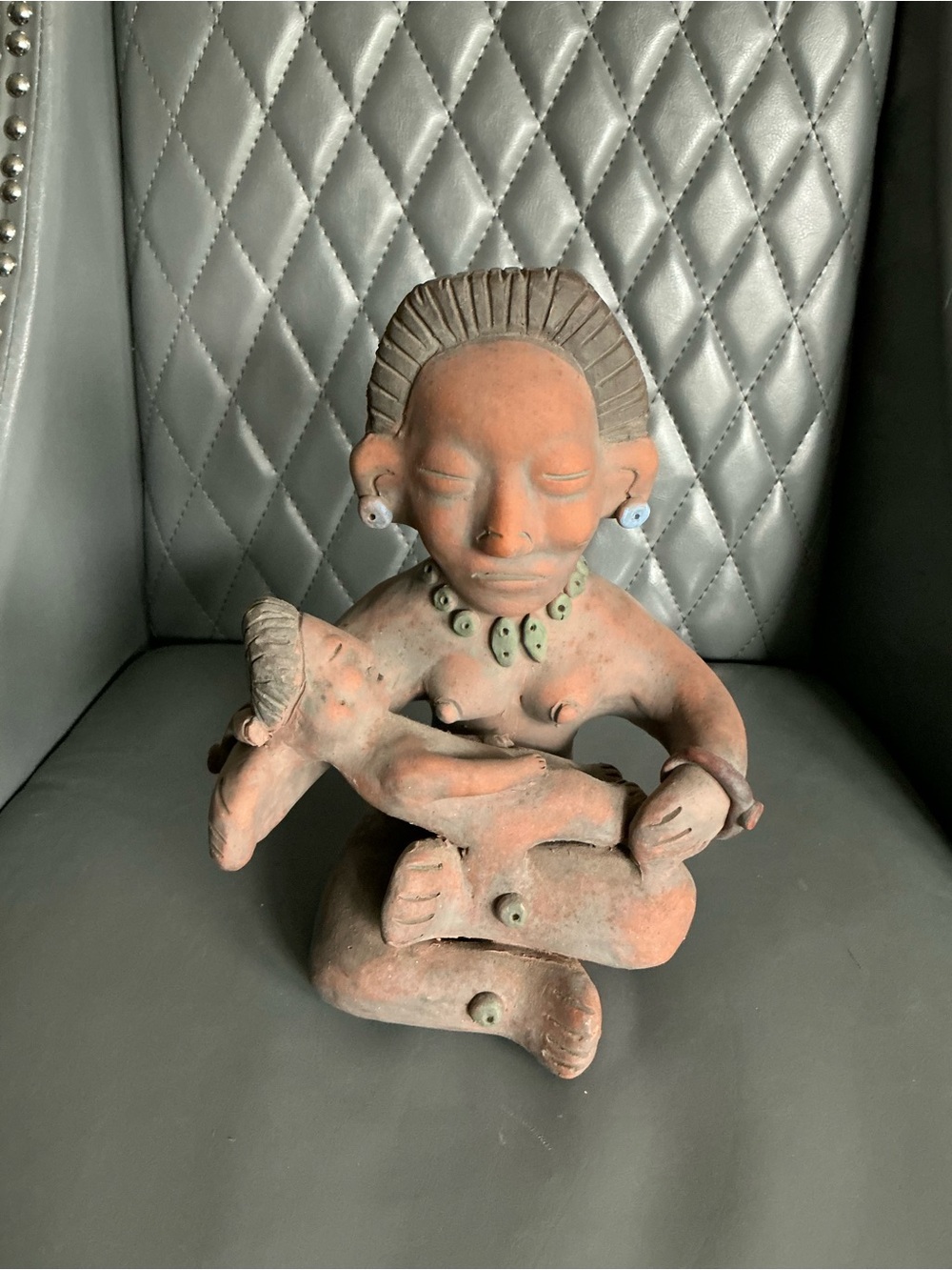 Handcrafted Terracotta Mother and Child Sculpture - Earthy Terracotta